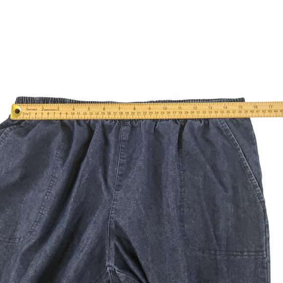 White Stag Denim Pants Womens PL Large Petite 12 14 Elastic Waist Capris Dark - Picture 9 of 13